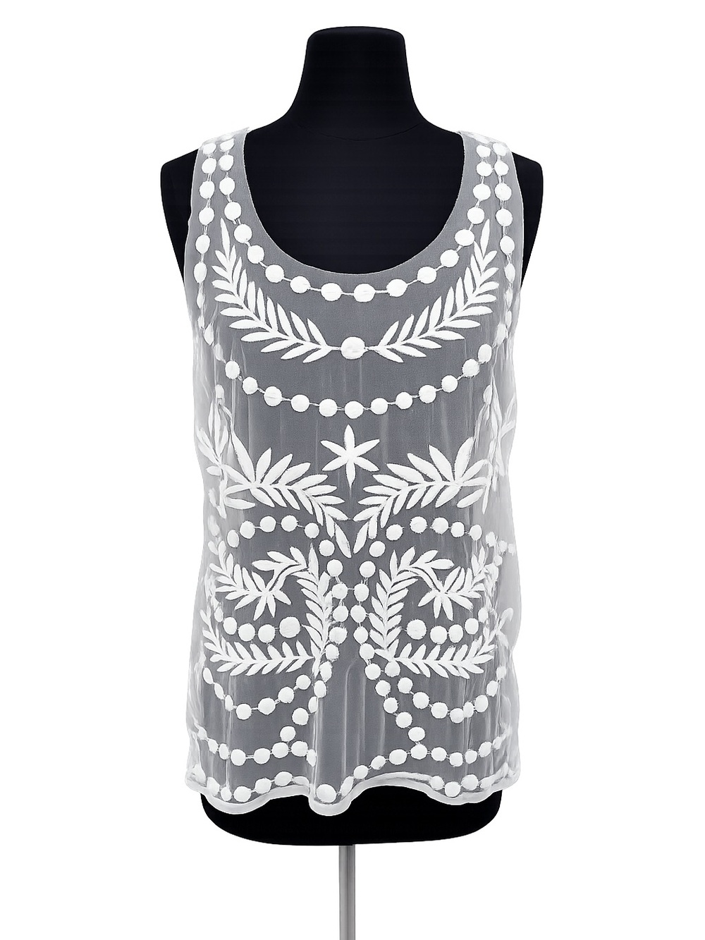 LC Lauren Conrad Coachella Sunrise Ivory Sheer Boho Embroidered Tank Top Size L - Picture 2 of 13